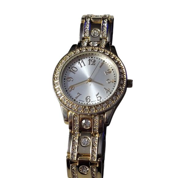 Swifty Style Women Japan Watch Bling Bling Gold Tone Crystal Link Bracelet Band - Picture 5 of 9